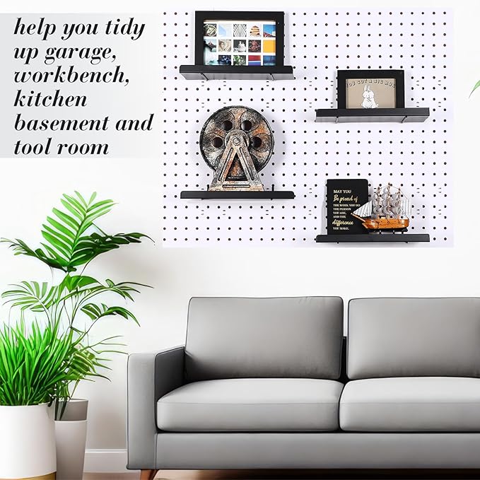 Beeveer 4 Pcs Pegboard Shelves Wall Organizer Brackets Pegboard Steel Tray Accessories Organizing Tools for Craft Garage Nursery Workbench Kitchen(10.04 x 4.33 Inch,Black)