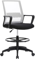 BestOffice Drafting Chair Tall Office Chair Adjustable Swivel Rolling Mesh Height with Lumbar Support Arms Footrest Mid Back for Adults Standing Desk Drafting Stool (Beige)