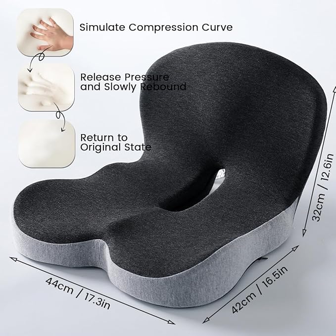 Ergonomic Memory Foam Seat and Back Cushion Set with L Shaped Lumbar Support Non Slip Breathable and Machine Washable for Car Office Chair Wheelchair or Home Use (Blue)