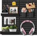 Wall Organizer Pegboard Kit, Wall Control Peg Board with 18 Pcs Accessories, 4 Pack Plastic Wall Mount Display Storage Panels for Kitchen Bathroom Craft Room Office Organization, 23.6 Inches (Black)