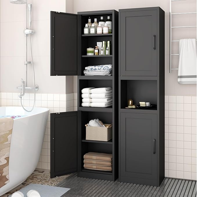 Tall Narrow Bathroom Storage Cabinet - Metal Pantry Cabinet, Slim Cabinet for Small Spaces, Bathroom, Kitchen