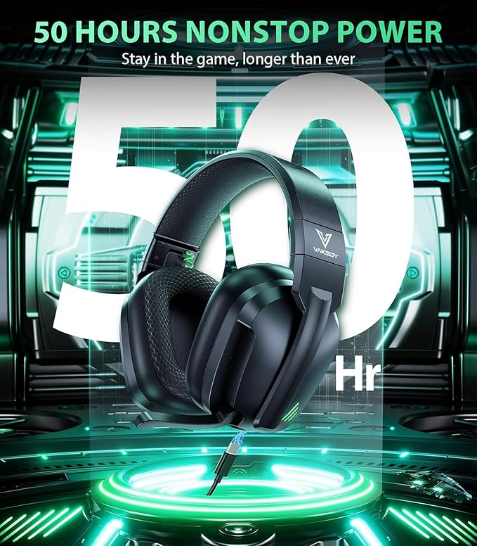 Vakedy HW11 Wireless Gaming Headset for PS5,PS4,PS4 Pro, Switch,Mac,Bluetooth 5.3 Gaming Headphones with Noise Canceling Mic,Gamer Headphones for PC,50Hr Battery (Black)