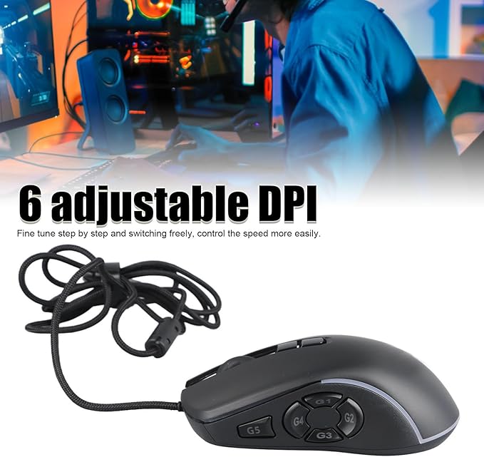 Sanpyl Wired Gaming Mouse with 10 Programmable Side Buttons, 800-7200DPI 6 Adjustable DPI Shortcut Mouse, Office Gaming Multi Mode Adjustable Backlight Braided Wire Mouse (Black), Sanpylyknopdfqcw-11
