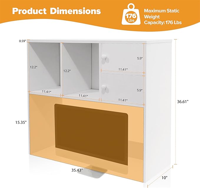 YGYQZ White Wood Desk Hutch, 176LB Strong Bearing Capacity, Freestanding Desktop Organizer with Storage Shelf, Space Saving Shelf for Home Office, Study Room, Dorm, Gaming Desk
