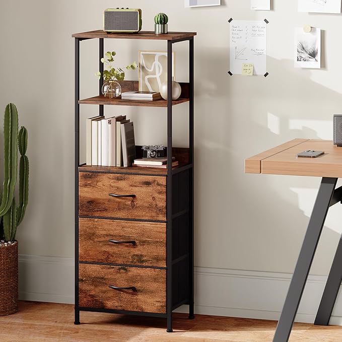 Somdot 5 Tier Bookshelf with Drawer, Tall Bookcase with Shelves, Bookshelf Desktop Organizer, Display Standing Shelf Units for Living Room, Bedroom, Study Room,Wood Grain Print