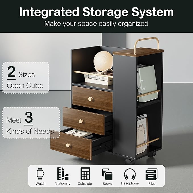 ModernMate Home Office Furniture Set, 71" Electric Standing Desk with 2 Wide File Cabinet, AC/USB, Mobile File Cabinet with Lockable Wheels, Furniture Set with Multiple Functions,Black Walnut