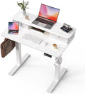 FiCiHi 40x24 Inch Standing Desk with Drawers, C-Clamp Mount Compatible, Electric Adjustable Height Computer Small Stand Up Desks, Home Office Sit Stand Table with 3 Preset Heights, White