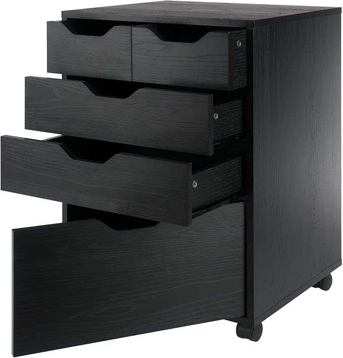 Winsome Halifax Mobile Storage Cabinet with 5 Drawers in Black, Stylish & Functional Home Storage Cabinet for Filing, Kitchen Organization, Moveable Furniture for Office, Dorms, Apartments