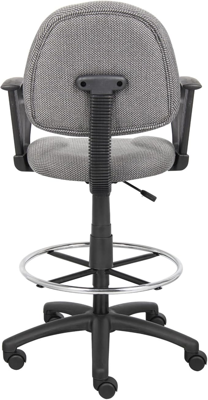 Benzara Jea Drafting Stool Chair, Loop Arms, Gray Tweed, Round Footring