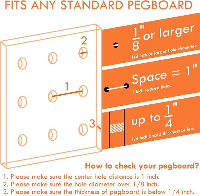 G.CORE Large Pegboard Cups Peg Board Storage Bin 6 Pack with Hooks, Square Box Shape Pegboard Cup Holder Accessories for Garage Workbench/Craft Room/Office/Playroom/Home Kitchen Organization (Black)
