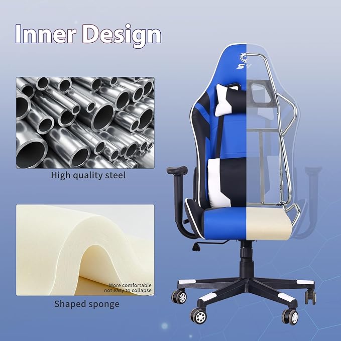 Gaming Chair,Video Game Chair with Massage Lumbar Support, Ergonomic Computer Chair Height Adjustable with Swivel Seat and Headrest