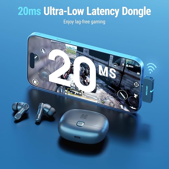 Middle Rabbit SW5 Wireless Gaming Earbuds with Mic, Compatible with PC PS5 PS4 Desktop VR, Computer Headphones, 2.4G Dongle & Bluetooth 5.4 Dual-Mode, 4 Built-in Microphones, 20ms Low Latency