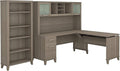 Bush Furniture Somerset 72W 3 Position Sit to Stand L Shaped Desk with Hutch and Bookcase in Ash Gray