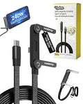 240w USB-C Charge Cable Invisible Holder Sideways Phone Charger with Stand 5 Ft Type-C Fast Flat Braided Multi Folding Side-Entry Charging Data Cord Foldable 90 Degree Right Angle for Phone Tablets