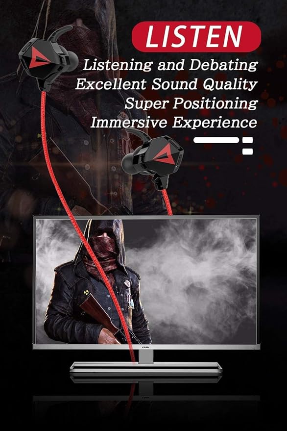 KASOTT Battle Buds Pro in-Ear Gaming Headset with Dual Microphone, Mute and Volume Control, Wired Earphones for Mobile Gaming, Nintendo Switch, Xbox One, PS, PC (Red)