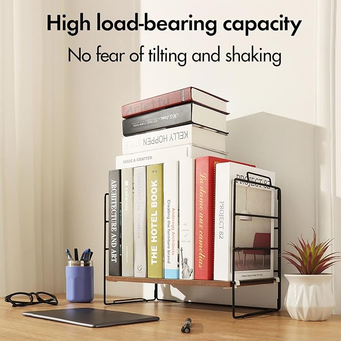KATHY&BOB Wood Desk Shelf Organizer, 2-Tier Desktop Supplies Storage Rack, Adjustable Stackable Desk Shelf for Office, Kitchen, Bathroom, 15.75"*12.2"*7.87"