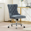 Goujxcy Desk Chair, Modern Chenille Upholstered Tufted Button Home Office Chair, 360° Swivel Armless Desk Chairs, 120°Rocking Ergonomic Computer Task Vanity Chairs, Light Blue