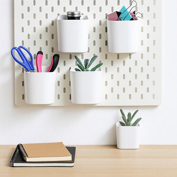 4Pack Pegboard Accessories, Pegboard Cups with Hooks 2.9 x 3.5 x 3.2 Inch Pegboard Bins Accessories Top Storage Containers Peg Board Organizer Cups for Kitchen/Workbench/Garage Wall