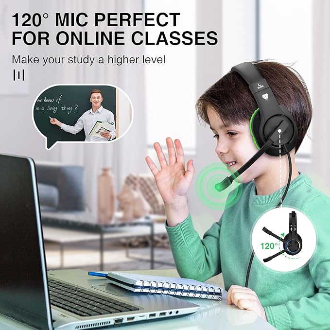 BlueFire Kids Headphones for Online School, Children, Teens, Boys, Girls, 3.5mm Stereo Over-Ear Gaming Headphone with Microphone and Volume Control for PS4, PS5, New Xbox One