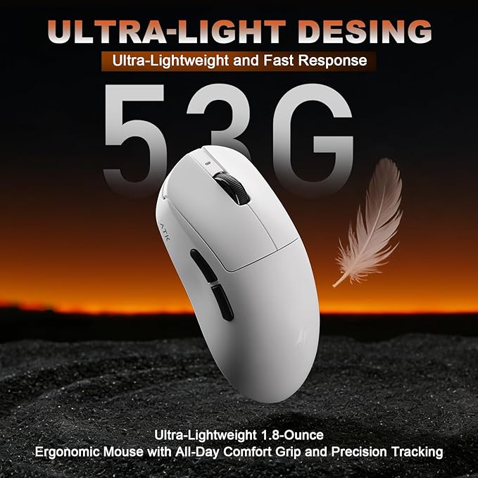 A9 Gaming Mouse, 18000 DPI, PAW3395 SE Sensor,53G Lightweight, Tri-Mode 2.4G/BT5.0/USB-C Wireless/Wired Mouse, Programmable Mouse, Office Mice for PC/Xbox/Win/Mac (White)