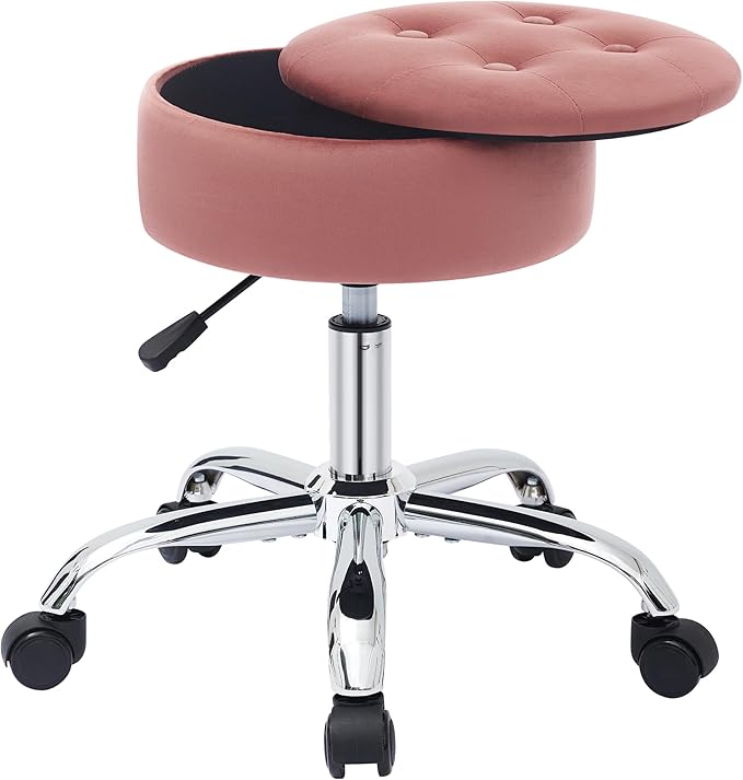 Gitrah Vanity Chair with Wheels Adjustable Vanity Stool with Storage Swivel Vanity Stool for Vanity Rolling Makeup Chair Pink