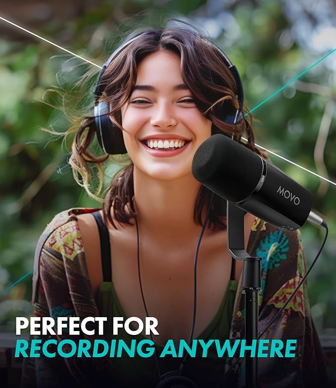 Movo UM6 Dynamic Podcast Microphone with Built-in GainCast Preamp - XLR and USB C Outputs - Studio Mic for Gaming, Podcasting, Streaming, Vocals, Computers, and Content Creation