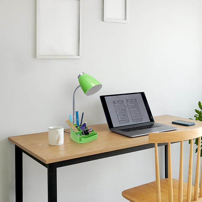 Simple Designs LD1067-GRN Compartmental Desk Lamp with iPhone/iPad/Tablet Stand, Bendable Gooseneck, for Office, Living Room, Nightstand, Library, Entryway, Green