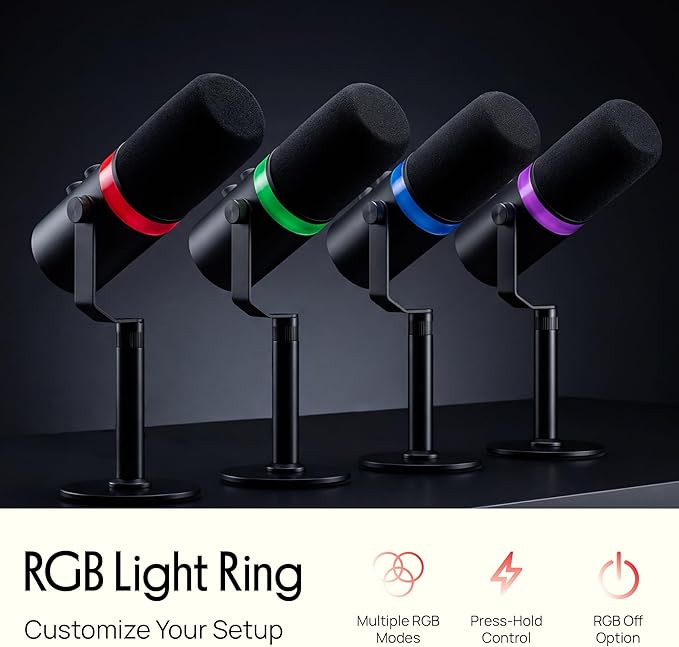 Pyle Dynamic Microphone, Dual Input USB/XLR Podcast Recording, PC Streaming Studio Mic with RGB Light, Mute Button, Desktop Stand, Headphone Jack, & Volume Control - Gaming & Voice-Over (PDMIC7B)