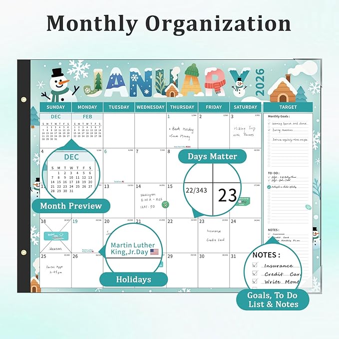 Ospelelf Desk Calendar 2026-2027 Large 22"x17" Monthly Family Academic Planner Pad with Protective Cover 18 Months January 2026 - June 2027 Season