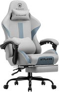 GTPLAYER Gaming Chair with Foot Rest & Pocket Spring Cushion, Breathable Fabric for Home Office Desk, Ergonomic High Back Computer Chair with Headrest & Lumbar Support, Blue/Gray