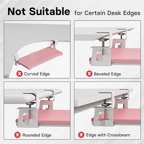 BONTEC KMT01 Under Desk Keyboard Tray, Pull-Out Keyboard & Mouse Platform with C-Clamp, 25.6 x 11.8 in Space-Saving Ergonomic Slide-Out Drawer, Pink