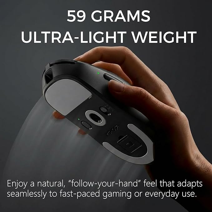MCHOSE A7 V2 Ultra+ Wireless Gaming Mouse, Megnetic Charging Dock,Tri-Mode Connection, 59 Grams, PAW3950 TI 42K DPI Sensor, Wired/Wireless Dual 8K Polling - Black
