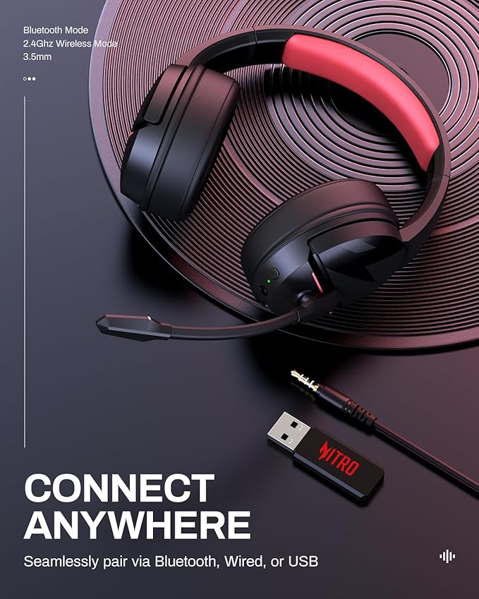 acer 2.4GHz Flex Wireless Gaming Headset |Red+Pink| Non-Stop 100H Battery | Dynamic 50mm Drivers | Clear Voice Mic | Bluetooth5.3, 3.5mm | Gaming Headphones for PC, Meeting, Music, PS4 Headset