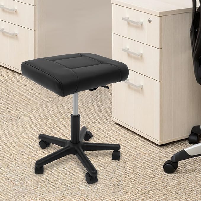 Footrest Stool Under Desk, Adjustable Height Under Desk Leg Rest Ottoman Swivel Rolling Stool Chair with 360°Rolling Lockable Wheels for Gaming, Home Office, Load-Bearing Capacity 220.46lbs, Black