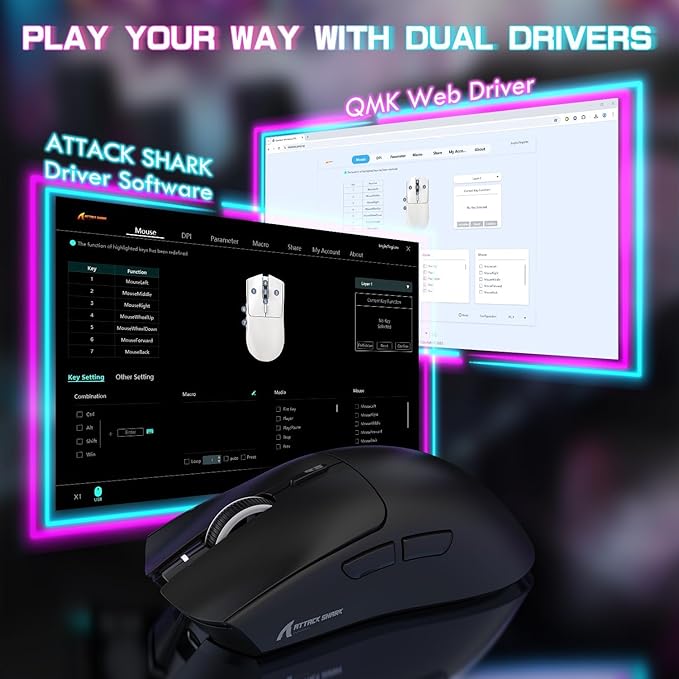 ATTACK SHARK X1 Ultralight Wireless Gaming Mouse with Magnetic RGB Charging Dock,PixArt PAW3395 Pro Sensor,40000DPI,BT/2.4Ghz/Wired,1K Polling,Optical Micro Switch,Web Driver for PC Mac Gamer(Black)