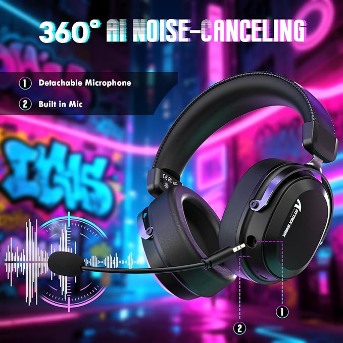 ATTACK SHARK L30Pro Wireless Gaming Headset with 2.4Ghz/BT/Wired, Long Battery Life with Detachable Microphone 7.1 Surround Sound Ultra-Low Latency for PC/PS5/Xbox/Switch/Mobile Black