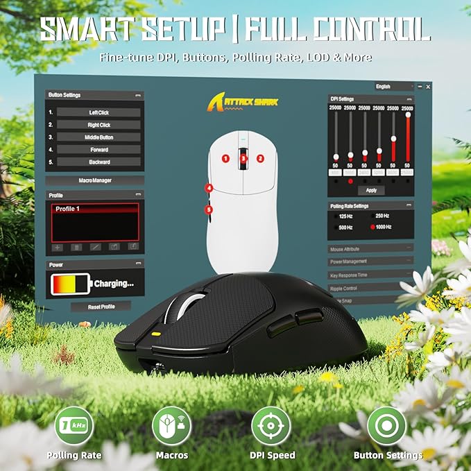 MAMBASNAKE Attack Shark X8 SE 55g Superlight Wireless Gaming Mouse,BK52820 Tri-Mode BT/2.4G Wireless/Wired Mouse with Grip Tape,25000DPI,500mAh,Large Size,5 Programmable Buttons for Pc/Mac(Black PRO)