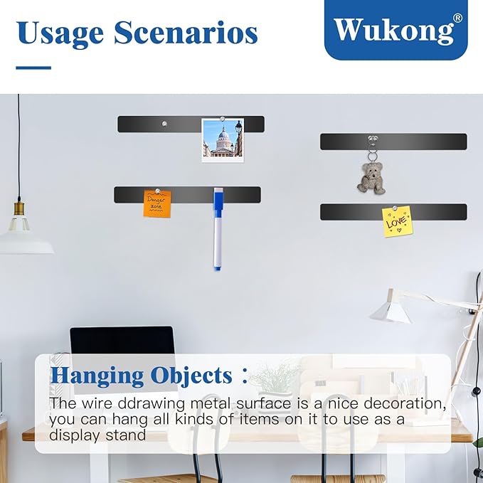 Wukong 5 Pack | 30x4cm (11.81 x 1.57) Magnetic Stainless Black Board Strips, Adhesive Backing Bulletin Bar, Memo Strip with 30pcs 5x3mm Magnets for Office, Home, Photo Wall, Documents