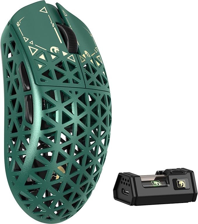 MAMBASNAKE M5 Ultra Carbon Fiber 8KHz Wireless Gaming Mouse,PAW3950MAX Sensor 42K DPI,39g Superlight Tri-Mode 2.4GHz/BT/Wired Computer Mice,Web Driver Support,for Win/Mac/FPS/MOBA/Esports-Green (A)