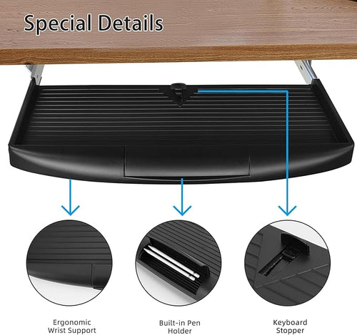 22"Wx11"D Under Desk Keyboard Tray Slide Out, Pull Out Keyboard Tray for Desk, Keyboard Holder Under Desk,Sturdy Keyboard Shelf Under Desk, Black Keyboard Drawer Desk Extender