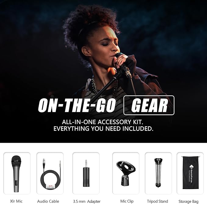 Professional Vocal Microphone for Singing, Dynamic Karaoke Handheld Wired Microphone with 16ft XLR to 1/4" Audio Cable, Studio Mic for Speaker, Amplifier, Mixer and Karaoke Machine
