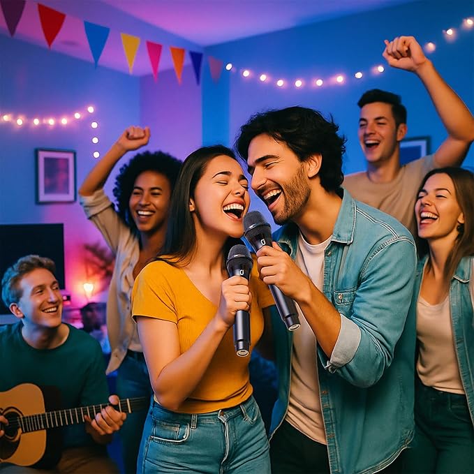 Wireless Microphones, Two Rechargeable Bluetooth 5.3 Microphones for Karaoke Singing, Rechargeable Dynamic Mic System with Receiver for Church, Party, Meeting, Speech, PA System, Plug and Play (Gray)