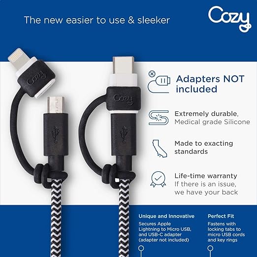Cozy 4-Pack Charger Cord Holders, Colorful Silicone Cable Keepers for USB-C, Micro USB, and USB Adapters, Travel-Friendly & Durable