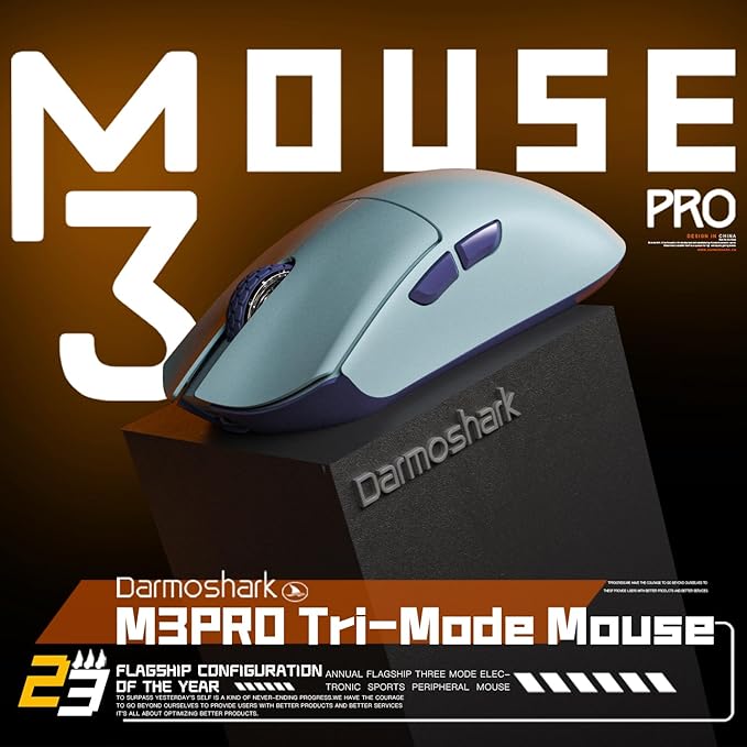 Darmoshark M3 Pro Wireless Gaming Mouse,Tri-Mode 2.4G/USB-C/Bluetooth Mouse Up to 26KDPI,PAW3395 Optical Sensor Lightweight 55g,8 programmable Button 500MAh Battery Life,Computer Mouse for Laptop-P