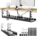 Under Desk Cable Management Raceway Clamp 2 Hole 31 Inch No Drill Cord Organizer for Standing Desk Sturdy Metal Office Desk Wire Management - No Damage to Table