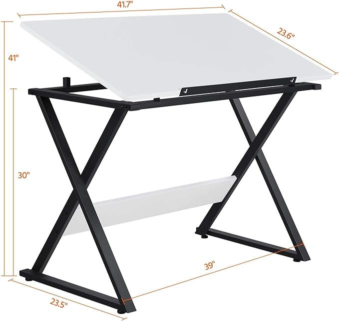 Topeakmart Height Adjustable Drawing Table Drafting Table up to 30 Degrees, Art Tilting Tabletop Workstation for Artists, Home Furniture Art Desk for Writing/Studying/Reading, White