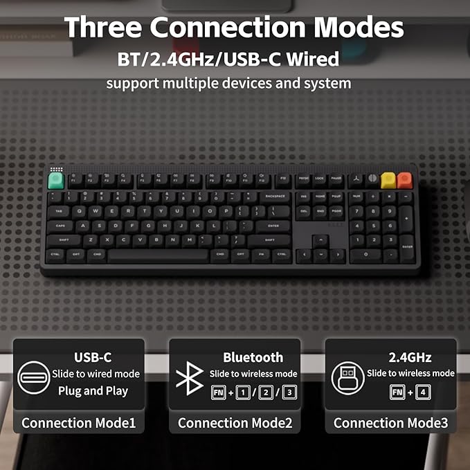 nuphy Node100 Wireless Mechanical Keyboard, Hot Swappable Custom Bluetooth Keyboard, 109 Keys Computer Gaming Keyboards, Supports Touch Gestures, PBT Keycaps, RGB Backlit, Bluetooth/2.4GHz/USB-C
