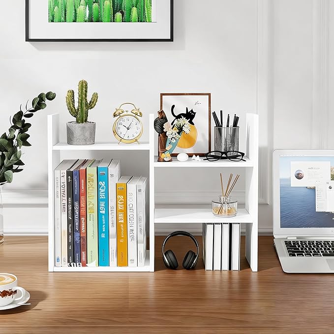 Desktop Shelf Organizer for Top of Desk - Wood Desk Hutch for Dorm Room Essentials & Home Office - Small Tabletop Bookshelf for Storage & Decor Display