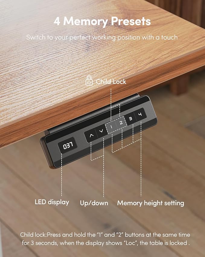 CubiCubi 32 x 20 Small One-Piece Standing Desk, Adjustable Height Electric Computer Home Office Sit Stand up Workstation, with 4 Memory Presets, Headphone Hook, Light Vintage
