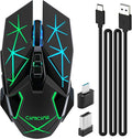 CHONCHOW Rechargeable Wireless Gaming Mouse, 7 Buttons, Up to 3200 DPI, RGB LED, USB-C, Side Buttons, 2.4G, Long Charging Cable,Compatible PC Laptop Win Mac Chromebook, Black